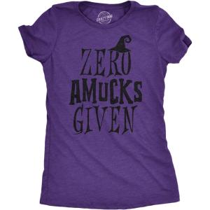 Womens Zero Amucks Given T Shirt Funny Halloween Witch Tee(Heather Purple)