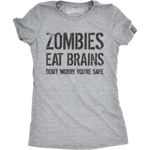Womens Zombies Eat Brains so You’re Safe Funny T Shirt Halloween Living Dead Tee(Light Heather Grey)