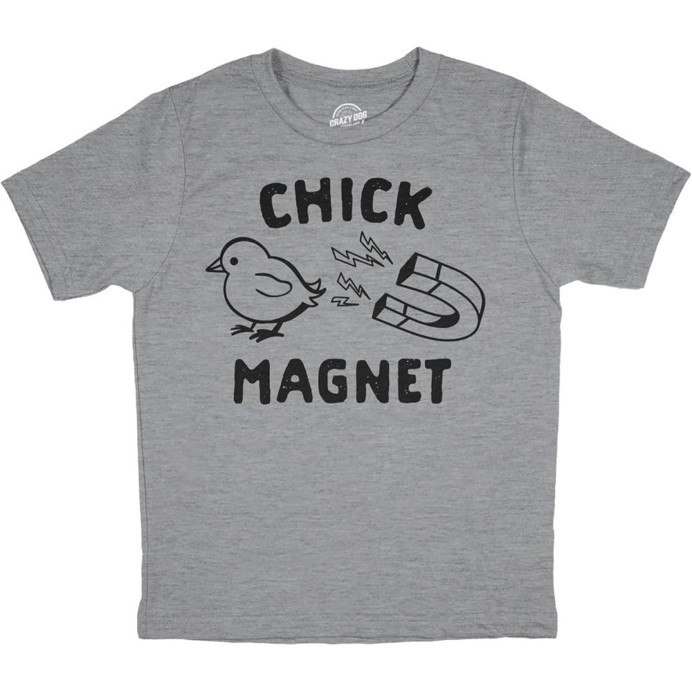 imageYouth Chick Magnet T Shirt Funny Cut Baby Chicken Novelty TeeLight Heather Grey