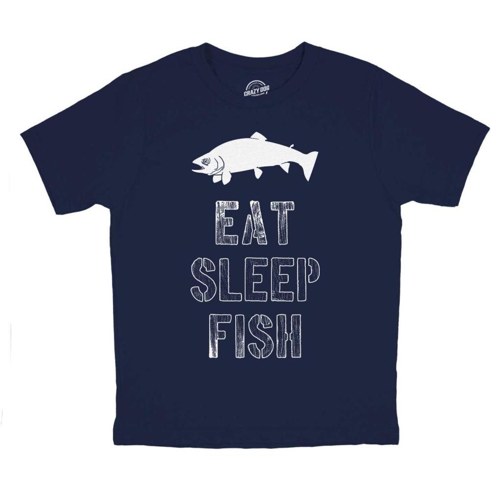 imageYouth Eat Sleep Fish T Shirt Funny Fishing Tee Cool Graphic Fun Crazy for KidsHeather Navy