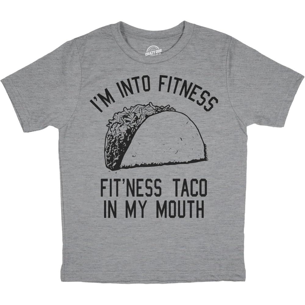 imageYouth Fitness Tacos T Shirt Funny Workout Mexican Food Lovers Joke Tee for KidsLight Heather Grey Taco