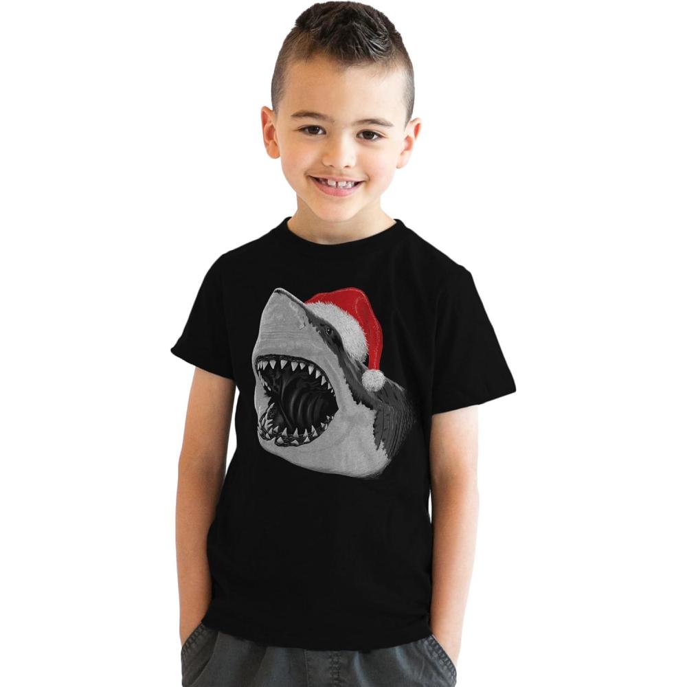 imageYouth Santa Jaws Funny Holiday Shark Christmas Cool Novelty T Shirt for KidsBlack