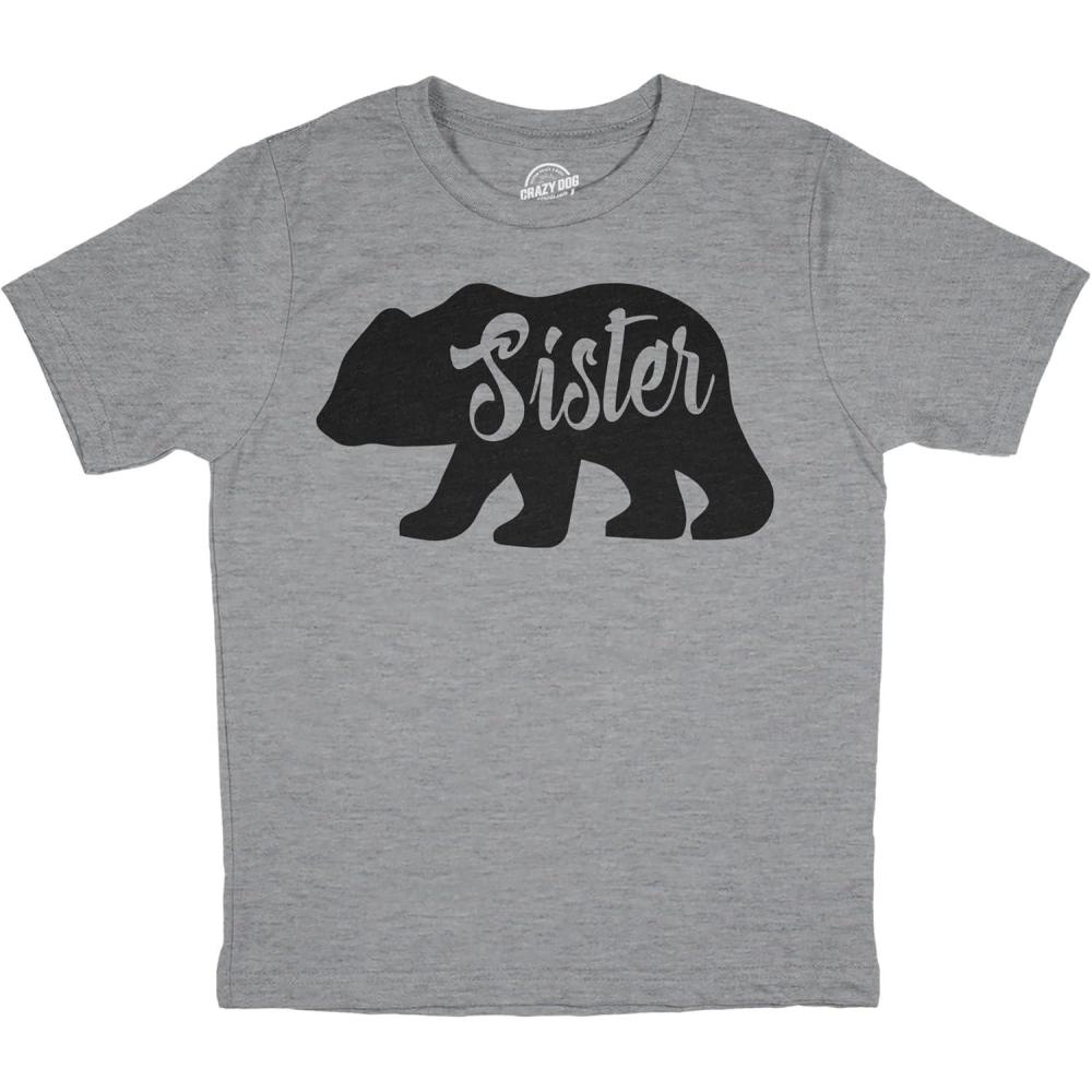 imageYouth Sister Bear T Shirt Cute Funny Cool Camping Family Tee for Little SisterLight Heather Grey