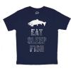 Youth Eat Sleep Fish T Shirt Funny Fishing Tee Cool Graphic Fun Crazy for Kids(Heather Navy)