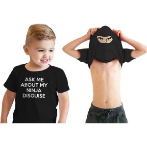 Toddler Ask Me About My Ninja Disguise T Shirt Cool Karate Face Mask Flip Tee(Black)