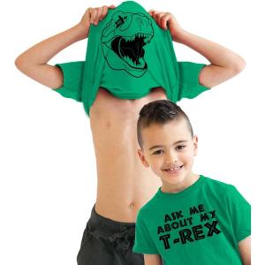 Youth Ask Me About My Trex T Shirt Funny Cool Dinosaur Flip Graphic Print Kids(Green)