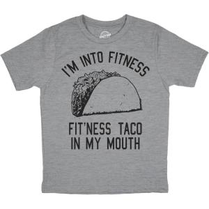 Youth Fitness Tacos T Shirt Funny Workout Mexican Food Lovers Joke Tee for Kids(Light Heather Grey – Taco)
