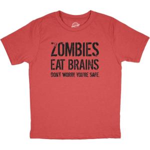 Youth Funny T Shirts Zombies Eat Brains Dont Worry Youre Safe Sarcastic Halloween Graphic Novelty Tee for Kids(Red – Zombies Eat Brains)