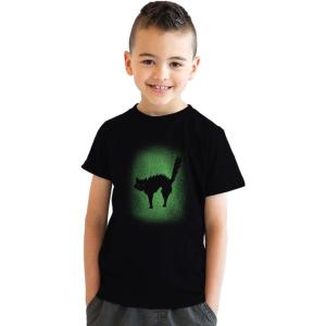 Youth Glow in The Dark Cat T Shirt Cool Halloween Scary Cute Tee for Kids(Black)