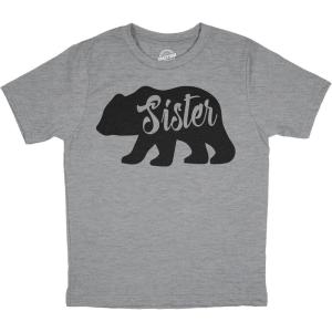 Youth Sister Bear T Shirt Cute Funny Cool Camping Family Tee for Little Sister(Light Heather Grey)