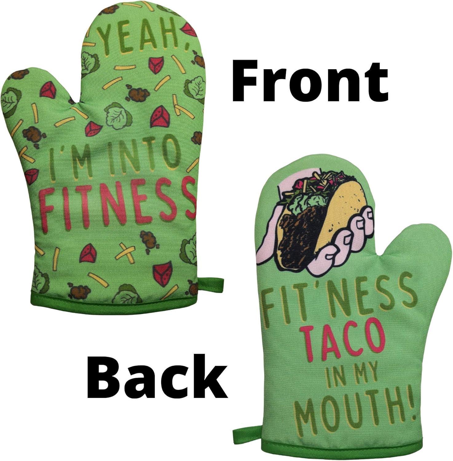 imageFitness Taco Funny Kitchen Apron and Oven Mitts Humorous Gym Graphic Novelty Cooking Accessories Funny Graphic Kitchenwear Cinco De Mayo Cool Food Green Oven MittOven Mitt Apron