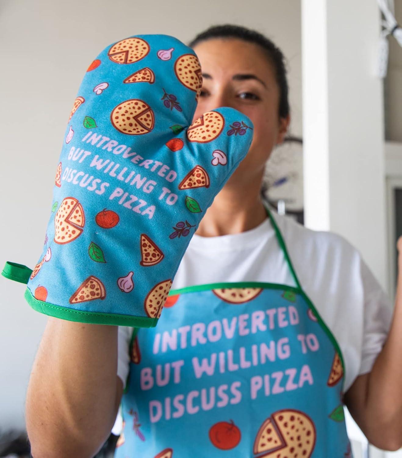 imageFunny Pizza Oven Mitt Introverted But Willing to Discuss Pizza Design Durable Microfiber Cotton Blend for Heat Protection Novelty Food Kitchen Glove for Food LoversApron
