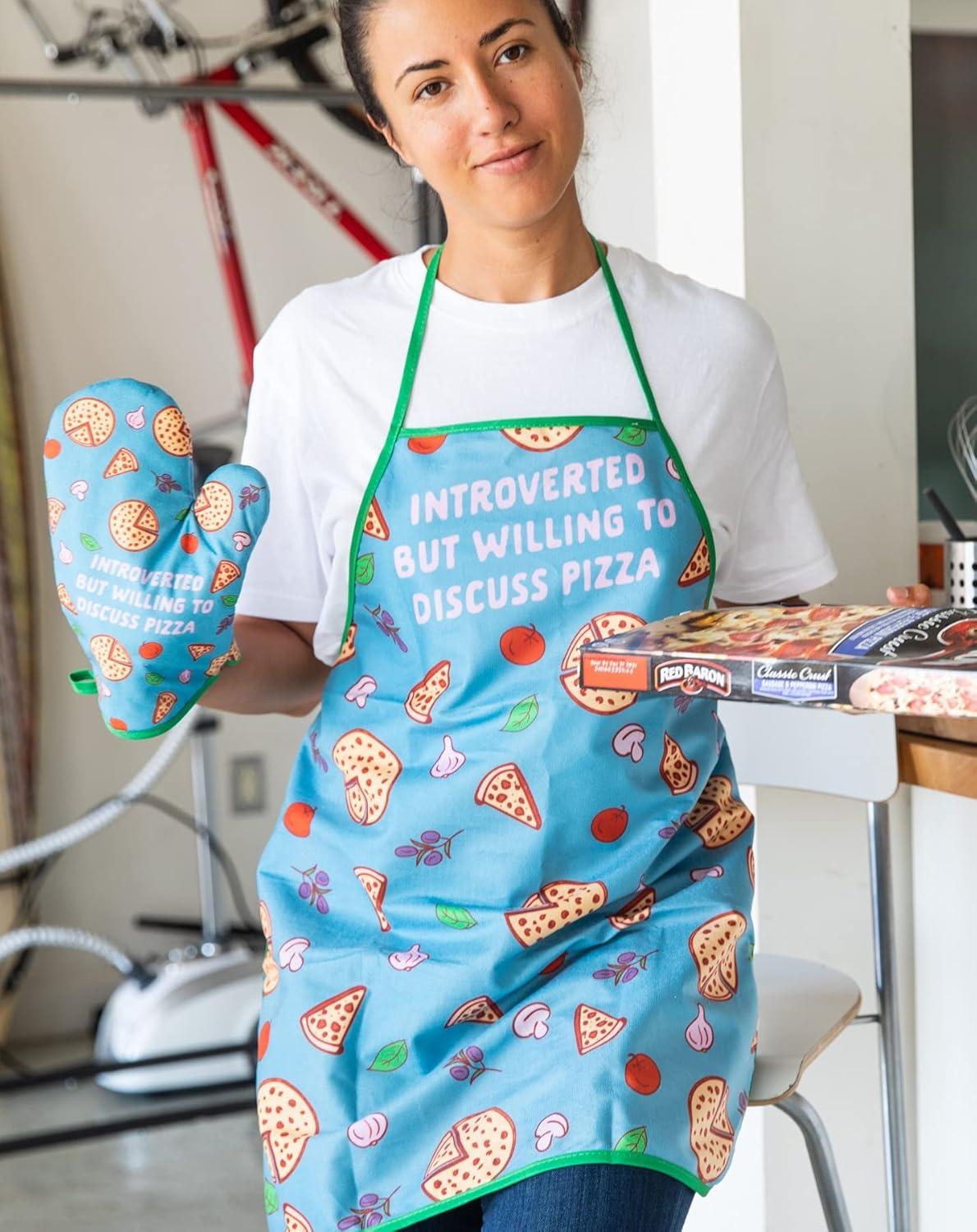 imageFunny Pizza Oven Mitt Introverted But Willing to Discuss Pizza Design Durable Microfiber Cotton Blend for Heat Protection Novelty Food Kitchen Glove for Food LoversOven Mitt Apron