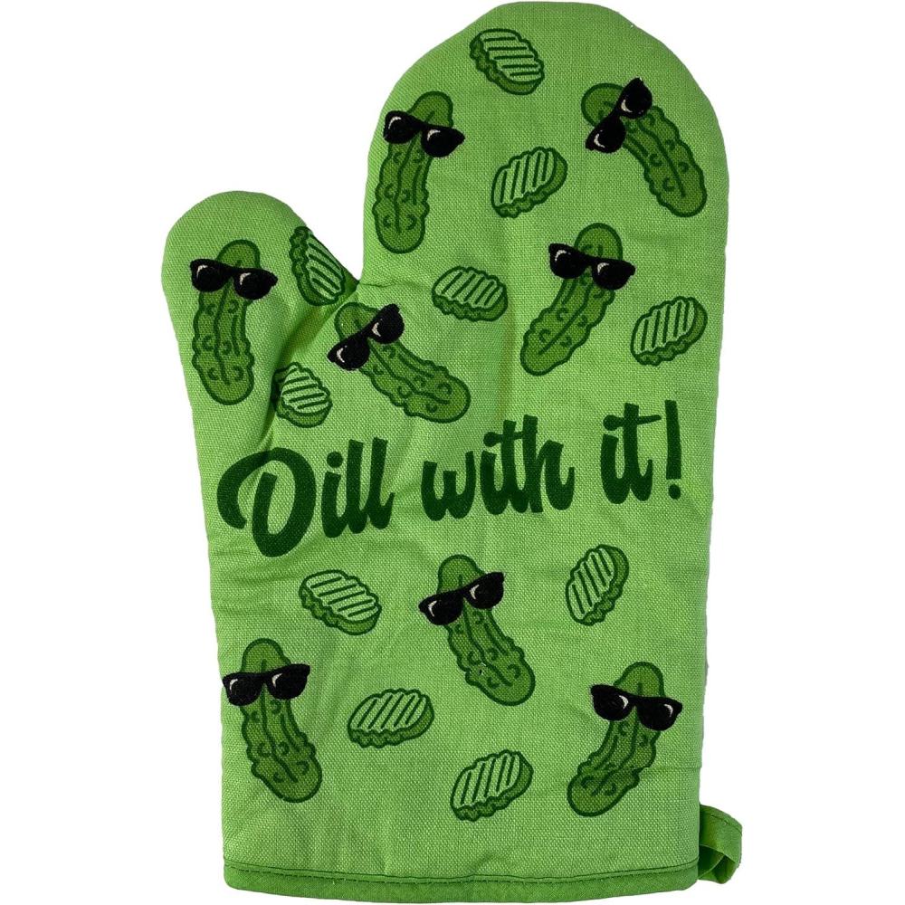 imageDill with It Oven Mitt Funny Cool Pickle Coking Kitchen Glove Funny Graphic Kitchenwear Cool Food Novelty Cookware Green Oven MittOven Mitt
