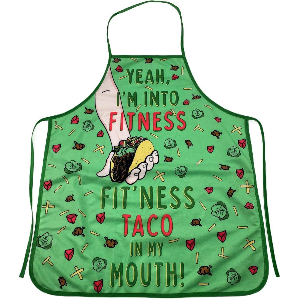 imageFitness Taco Funny Kitchen Apron and Oven Mitts Humorous Gym Graphic Novelty Cooking Accessories Funny Graphic Kitchenwear Cinco De Mayo Cool Food Green Oven MittApron