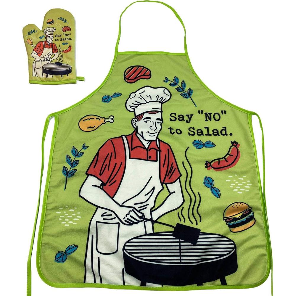 imageFunny BBQ Oven Mitt  Say No to Salad Design  Heat Resistant Novelty Grilling Glove  Meat Lover Oven Mitt for Backyard Barbecue Cooking and Kitchen UseOven Mitt  Apron