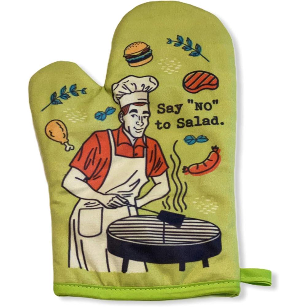 imageFunny BBQ Oven Mitt Say No to Salad Design Heat Resistant Novelty Grilling Glove Meat Lover Oven Mitt for Backyard Barbecue Cooking and Kitchen UseOven Mitt