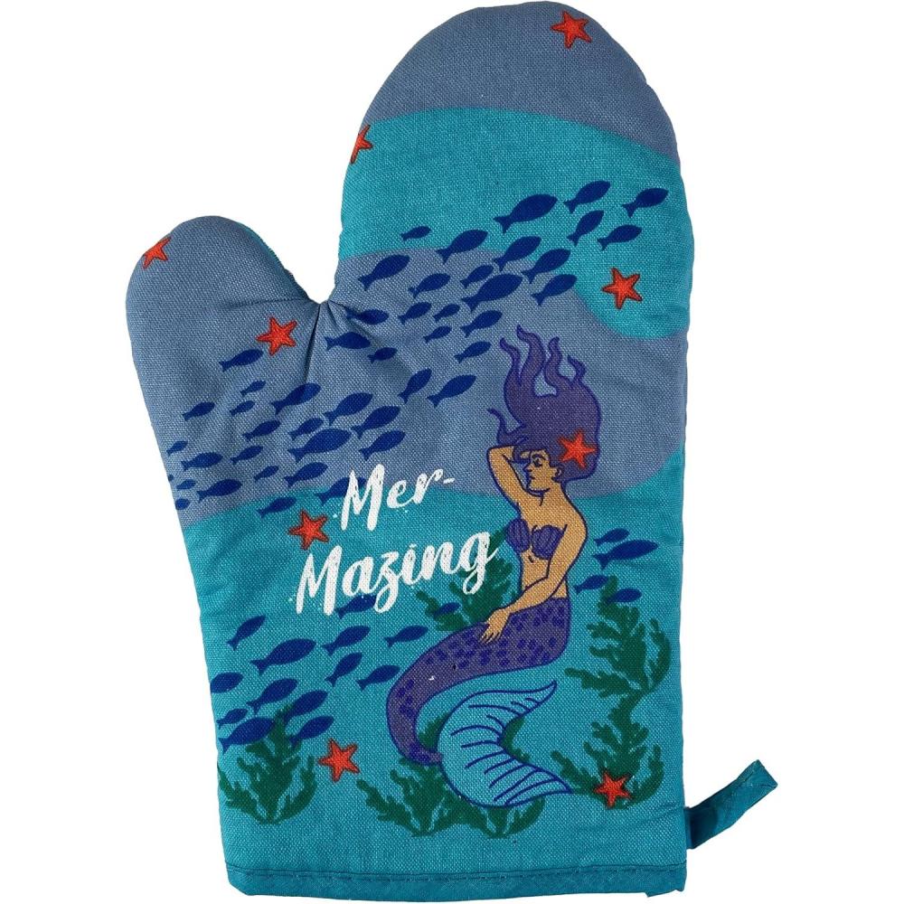 imageFunny Mermaid Oven Mitt MerMazing Ocean Sea Design Heat Resistant Microfiber Kitchen Glove Novelty Cooking Mitt for Baking Summer Meals and Sea Themed KitchensOven Mitt