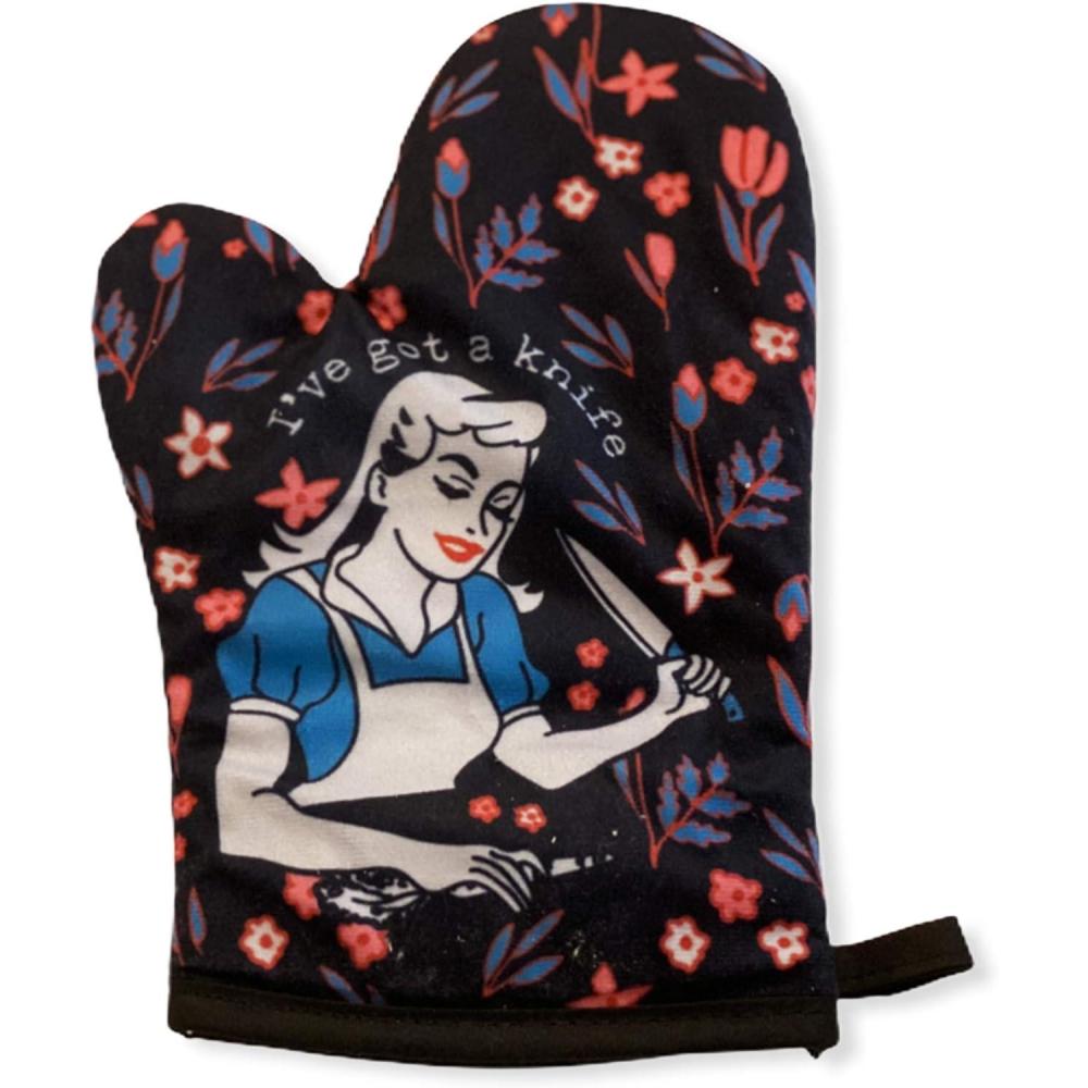 imageIve Got A Knife Oven Mitt Funny Kitchen Chopping Graphic Novelty Kitchen Accessories Funny Graphic Kitchenwear Cool Food Novelty Cookware Black Oven MittOven Mitt