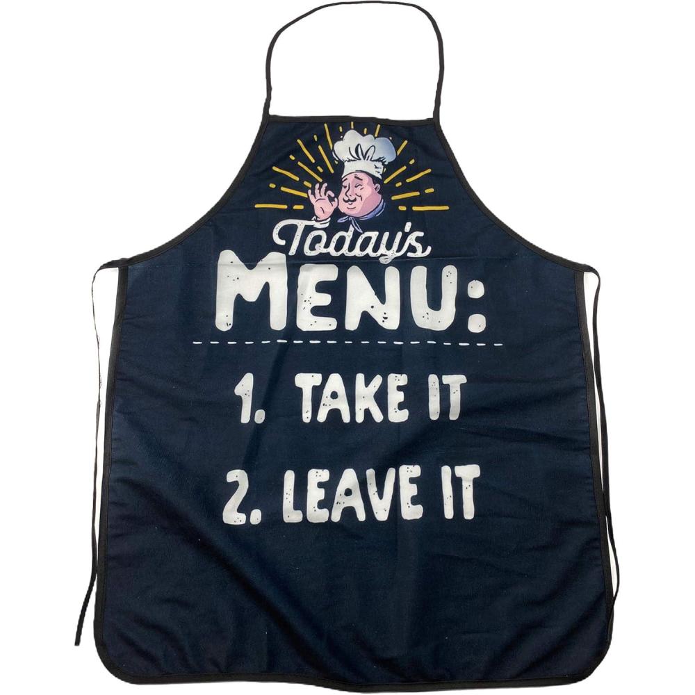 imageTodays Menu Take It Or Leave It Funny Chef Cooking Graphic Kitchen Accessories Funny Graphic Kitchenwear Cool Food Novelty Cookware Black Oven MittApron