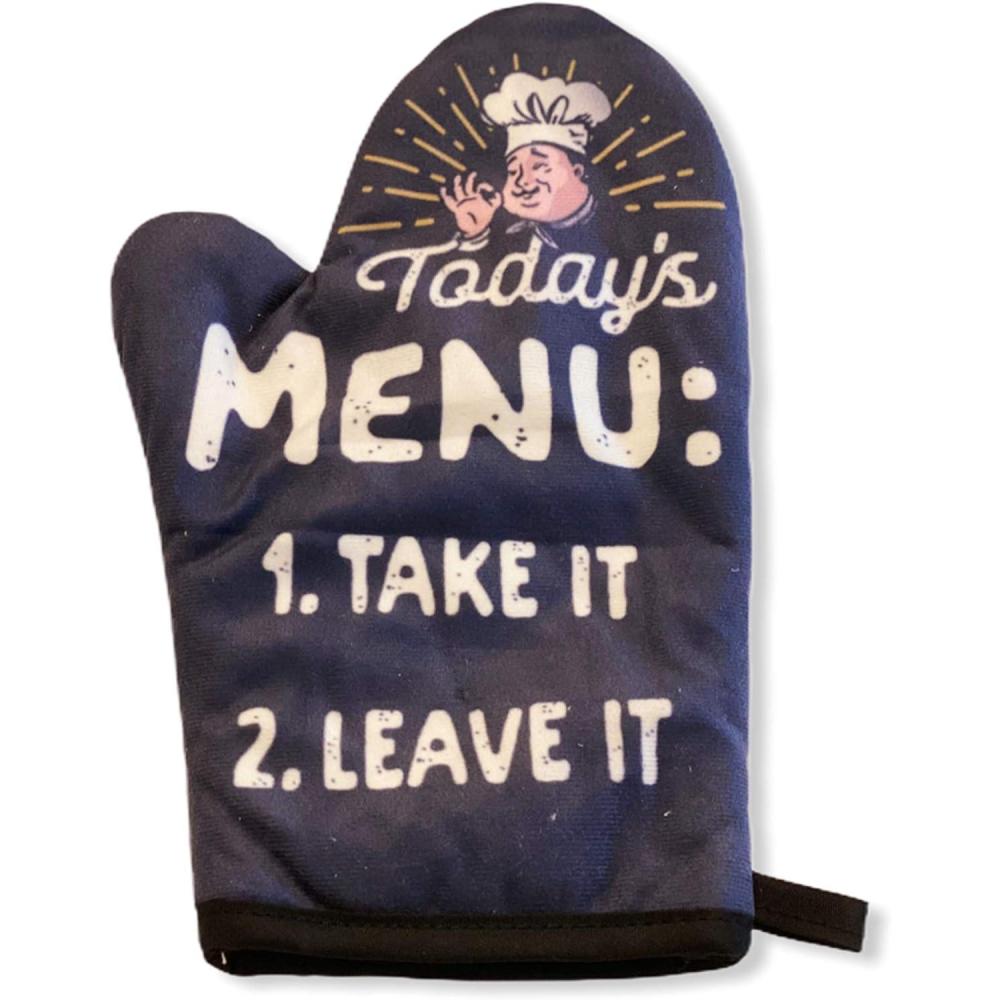 imageTodays Menu Take It Or Leave It Funny Chef Cooking Graphic Kitchen Accessories Funny Graphic Kitchenwear Cool Food Novelty Cookware Black Oven MittOven Mitt