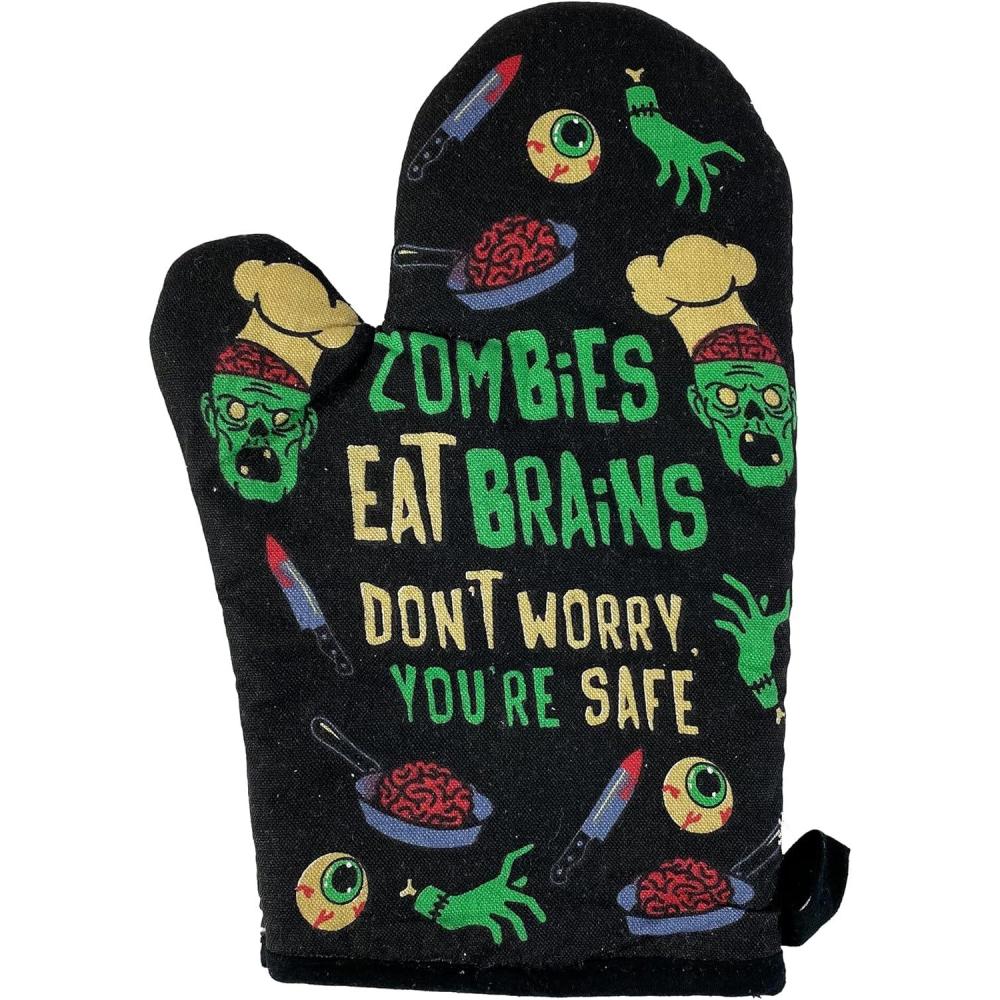 imageZombies Eat Brains Dont Worry Youre Safe Oven Mitt Funy Halloween Undead Sarcastic Kitchen Glove Funny Graphic Kitchenwear Halloween Cool Zombie Black Oven MittOven Mitt