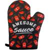 Awesome Sauce Oven Mitt Funny Hot Sauce Peppers Graphic Novelty Kitchen Glove Funny Graphic Kitchenwear Cool Food Novelty Cookware Black Oven Mitt(Oven Mitt)