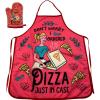 Don’t Worry I Ordered Pizza Just in Case Funny Cooking Humor Graphic Novelty Kitchen Accessories Funny Graphic Kitchenwear Cool Food Novelty Cookware Red Oven Mitt(Oven Mitt + Apron)