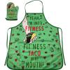 Fitness Taco Funny Kitchen Apron and Oven Mitts Humorous Gym Graphic Novelty Cooking Accessories Funny Graphic Kitchenwear Cinco De Mayo Cool Food Green Oven Mitt(Oven Mitt + Apron)