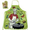 Funny BBQ Oven Mitt – Say No to Salad Design – Heat Resistant Novelty Grilling Glove – Meat Lover Oven Mitt for Backyard Barbecue Cooking and Kitchen Use(Oven Mitt + Apron)