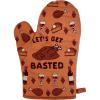 Funny Thanksgiving Oven Mitt – Lets Get Basted Turkey and Wine Design – Heat Resistant Microfiber Cooking Glove – Novelty Holiday Kitchen Mitt for Baking and Family Dinners(Oven Mitt)