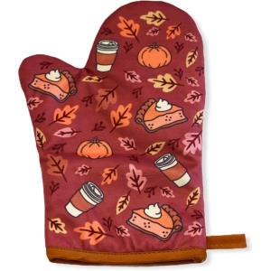 Crazy Dog T-Shirts Pumpkin Spice Funny Fall Autumn Coffee Pumpkin Pie Thanksgiving Kitchen Accessories Funny Graphic Kitchenwear Thanksgiving Cool Food Novelty Cookware Red Oven Mitt + Apron(Oven Mitt)