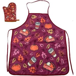 Crazy Dog T-Shirts Pumpkin Spice Funny Fall Autumn Coffee Pumpkin Pie Thanksgiving Kitchen Accessories Funny Graphic Kitchenwear Thanksgiving Cool Food Novelty Cookware Red Oven Mitt + Apron(Oven Mitt + Apron)