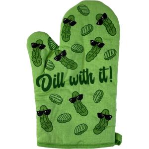 Dill with It Oven Mitt Funny Cool Pickle Coking Kitchen Glove Funny Graphic Kitchenwear Cool Food Novelty Cookware Green Oven Mitt(Oven Mitt)