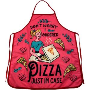 Don’t Worry I Ordered Pizza Just in Case Funny Cooking Humor Graphic Novelty Kitchen Accessories Funny Graphic Kitchenwear Cool Food Novelty Cookware Red Oven Mitt(Apron)