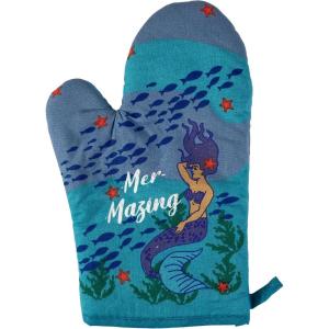 Funny Mermaid Oven Mitt – Mer-Mazing Ocean Sea Design – Heat Resistant Microfiber Kitchen Glove – Novelty Cooking Mitt for Baking Summer Meals and Sea Themed Kitchens(Oven Mitt)