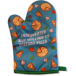 Funny Pizza Oven Mitt – Introverted But Willing to Discuss Pizza Design – Durable Microfiber Cotton Blend for Heat Protection – Novelty Food Kitchen Glove for Food Lovers(Oven Mitt)
