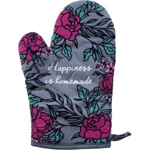Happiness is Homemade Oven Mitt Cute Floral Baking Kitchen Glove Funny Graphic Kitchenwear Cool Motivational Novelty Cookware Grey Oven Mitt(Oven Mitt)