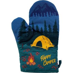 Happy Camper Oven Mitt Hiking Campfire Forest Nature Bonfire Kitchen Glove Funny Graphic Kitchenwear Cool Camping Novelty Cookware Green Oven Mitt(Oven Mitt)