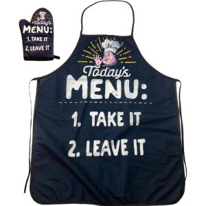 Today’s Menu Take It Or Leave It Funny Chef Cooking Graphic Kitchen Accessories Funny Graphic Kitchenwear Cool Food Novelty Cookware Black Oven Mitt(Oven Mitt + Apron)