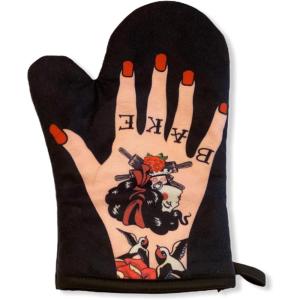 Womens Tattoo Hand Oven Mitt Graphic Novelty Ink Baking Glove Funny Graphic Kitchenwear Cool Food Novelty Cookware Black Oven Mitt(Oven Mitt)