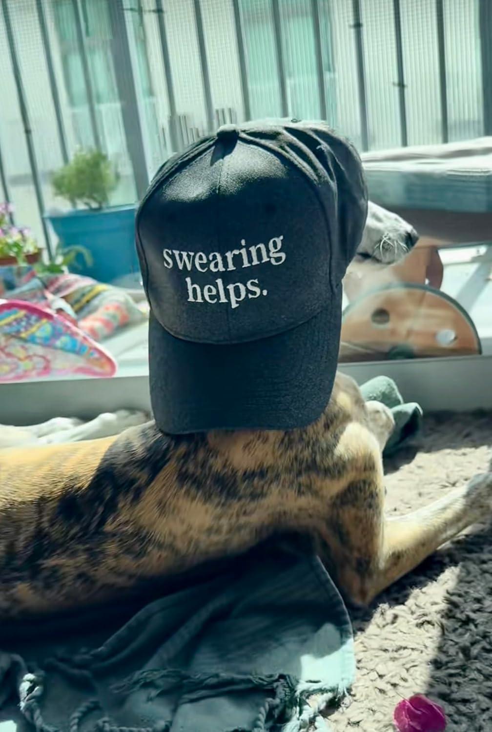 imageSwearing Helps Funny Hat Sarcastic Embroidered Dad Cap Adjustable Baseball Snapback Novelty Gift for Men Black Standard
