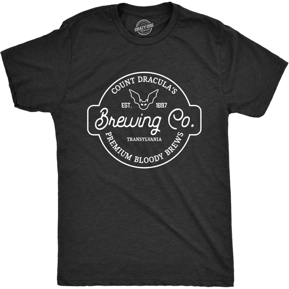 imageMens Count Draculas Brewing Co T Shirt Funny Spooky Halloween Vampire Blood Tee for GuysHeather Black  Dracula