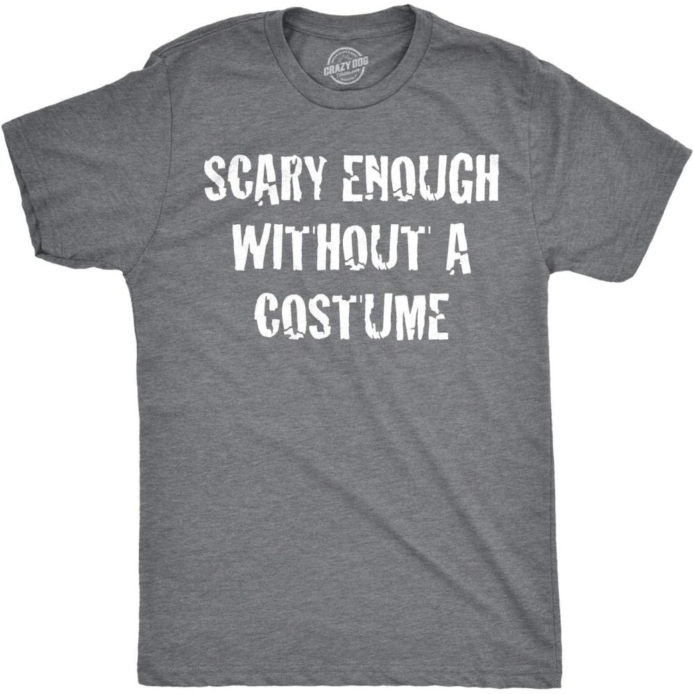imageMens Funny Halloween Shirts Spooky Scary October Tees for GuysDark Heather Grey Scary Enough