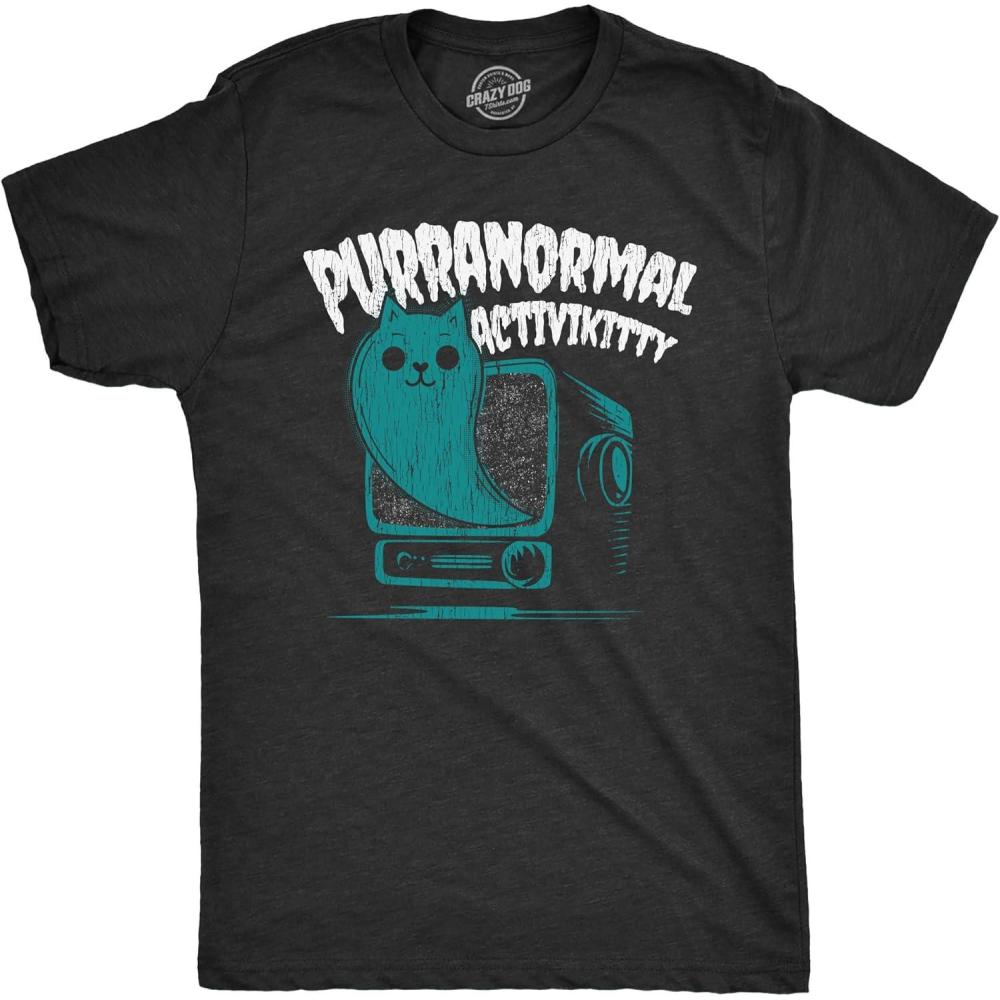 imageMens Purranormal Activikitty T Shirt Funny Paranormal Cat T Shirt for Men Graphic Halloween TeeHeather Black Purranormal