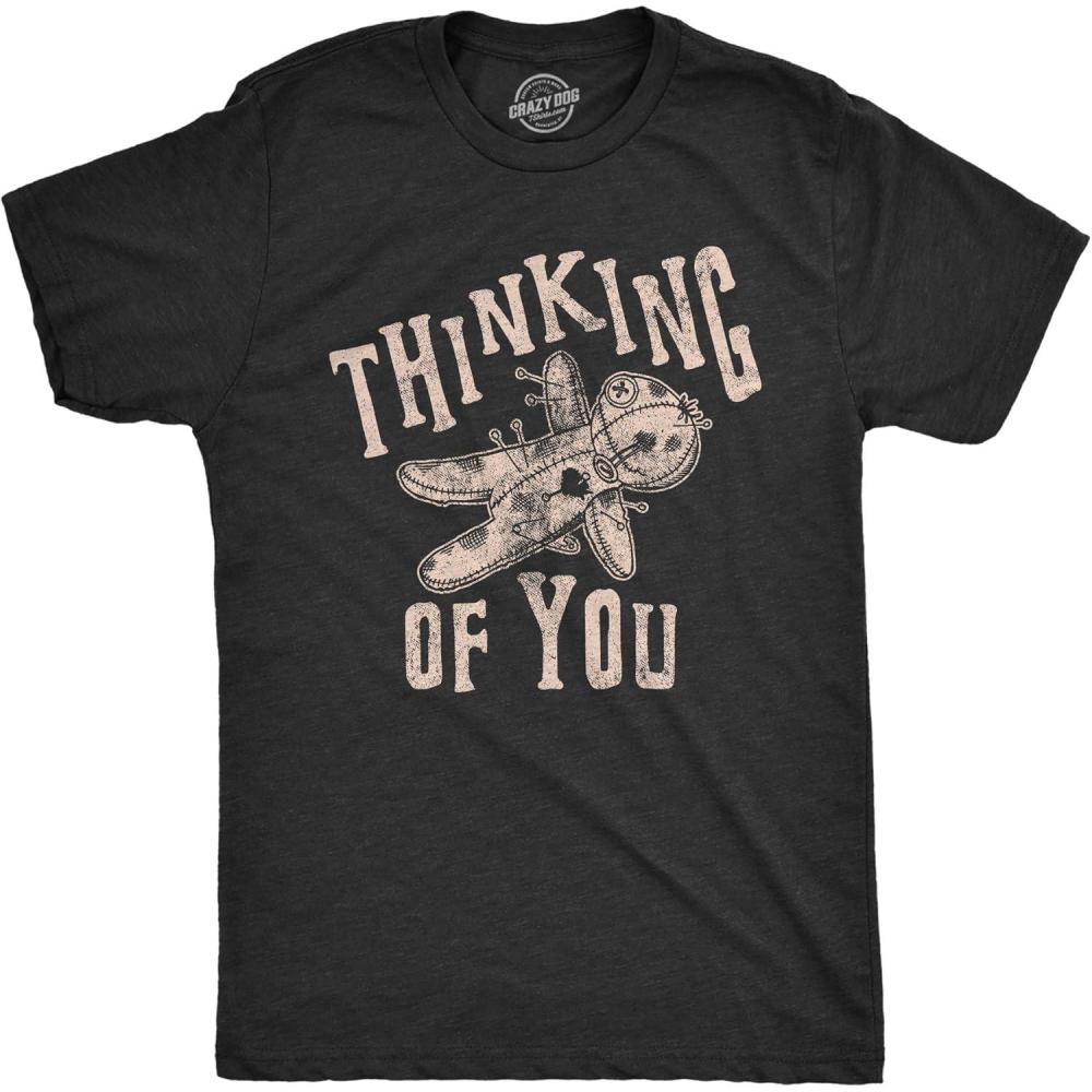 imageMens Thinking of You T Shirt Funny Voodoo Doll Graphic Novelty TeeHeather Black