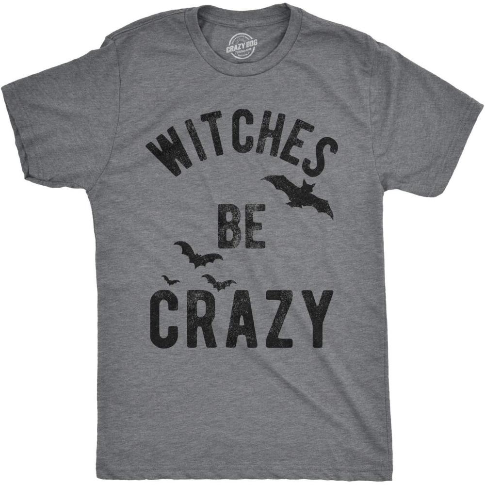 imageMens Witches Be Crazy T Shirt Halloween Funny Party Tee for GuysDark Heather Grey