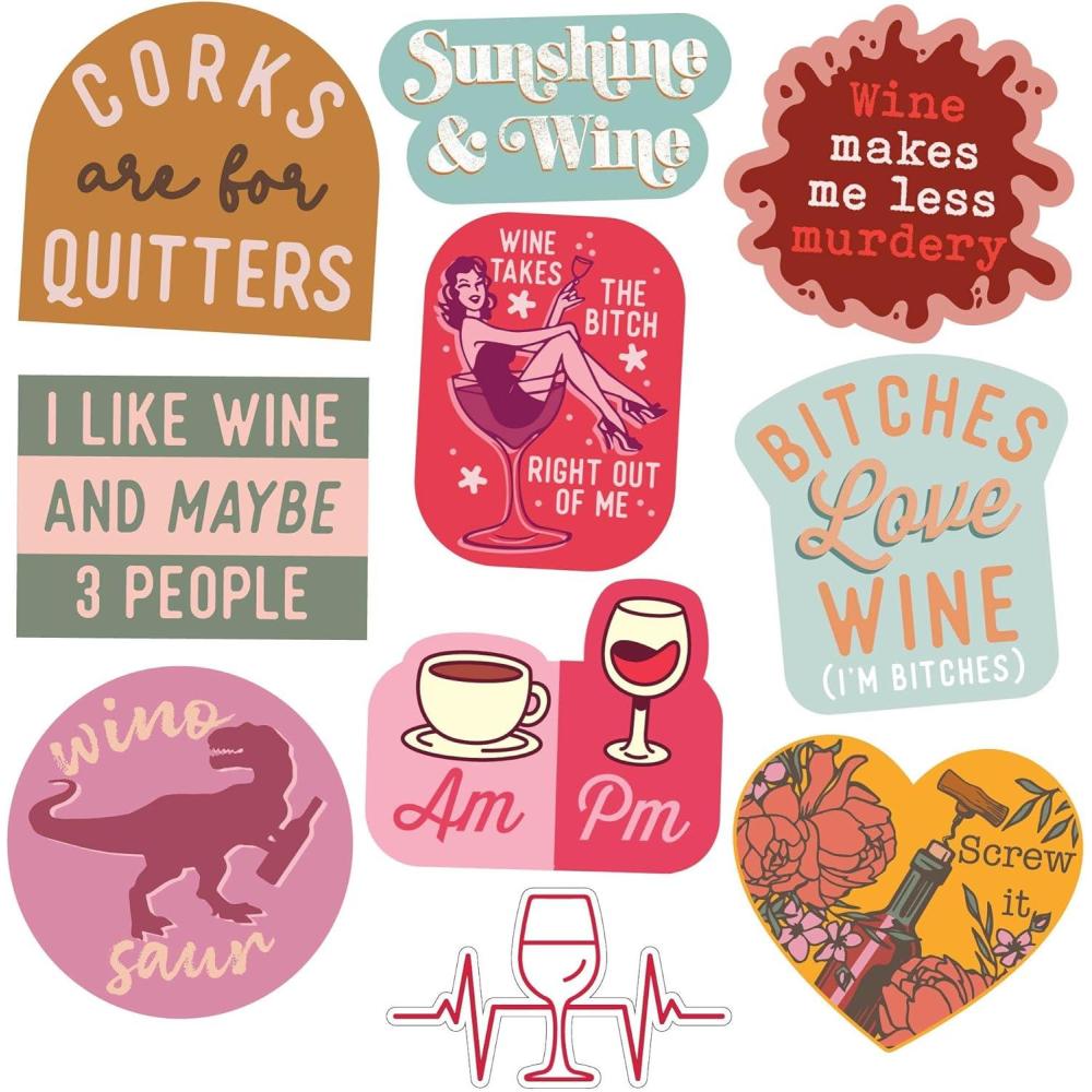 imageWine Sticker Extra Large Stickers for Adults Funny Adhesives with Memes Drinking Cool Wine Multi 10 Pieces10 Pieces