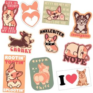 Corgi Sticker Extra Large Stickers for Adults Funny Adhesives with Memes Animal Cool Dog Multi 10 Pieces(10 Pieces)