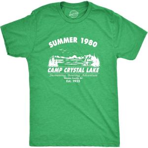 Crazy Dog Men’s T Shirt Camp Crystal Lake 1980 Spooky Halloween Graphic Novelty Tees(Green)